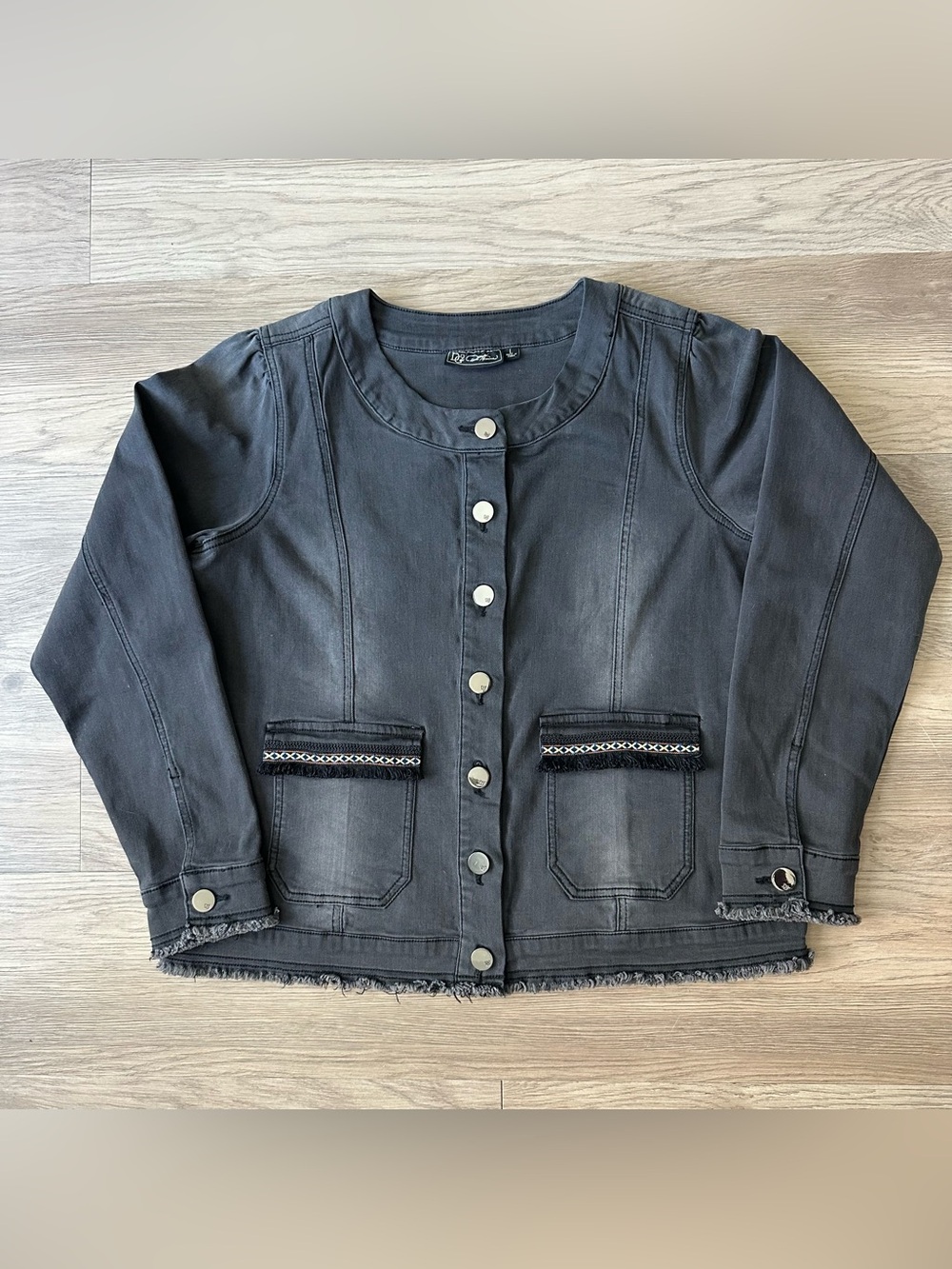 DG2 by Diane Gilman Dark Gray Button-Front Denim Jacket